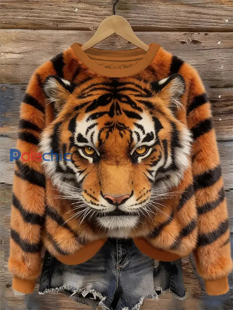 Sweat-shirt décontracté imprimé Tiger Art Femme comme image / S