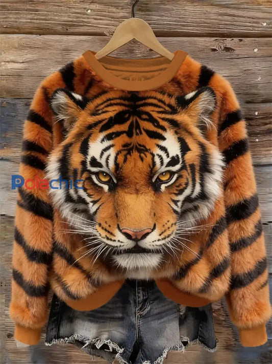 Sweat-shirt décontracté imprimé Tiger Art Femme comme image / S