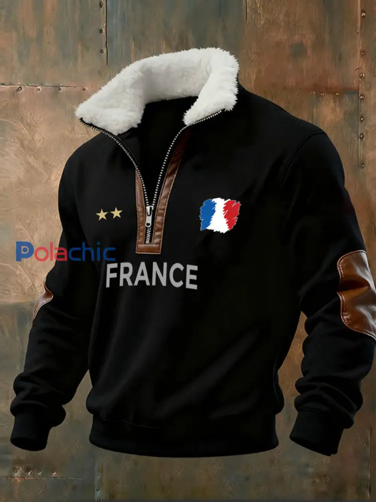 Sweat-shirt décontracté imprimé vintage pour homme avec col en polaire