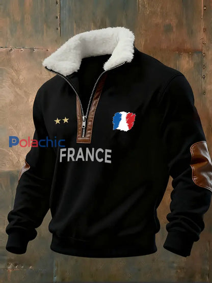 Sweat-shirt décontracté imprimé vintage pour homme avec col en polaire