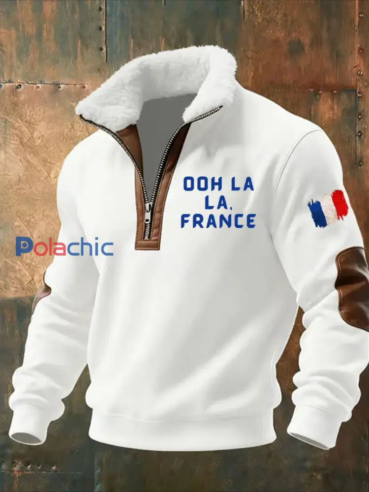 Sweat-shirt décontracté imprimé vintage pour homme avec col en polaire A / S
