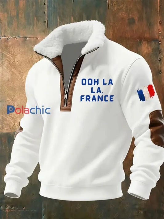 Sweat-shirt décontracté imprimé vintage pour homme avec col en polaire A / S