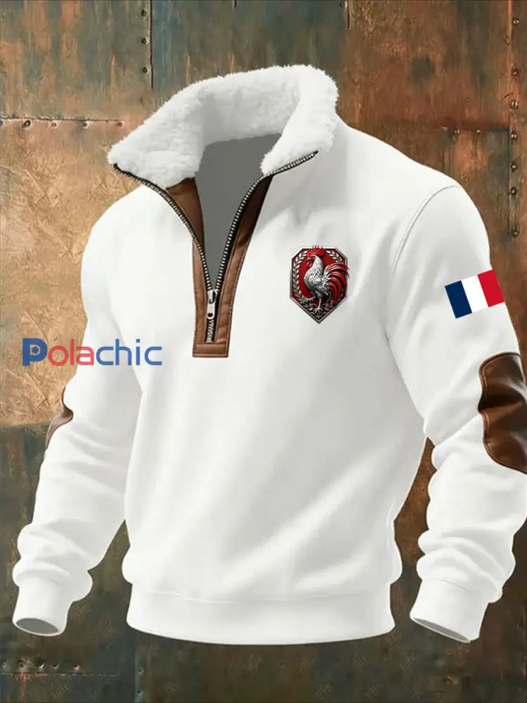 Sweat-shirt décontracté imprimé vintage pour homme avec col en polaire A / S