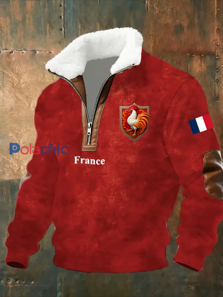 Sweat-shirt décontracté imprimé vintage pour homme avec col en polaire A / S