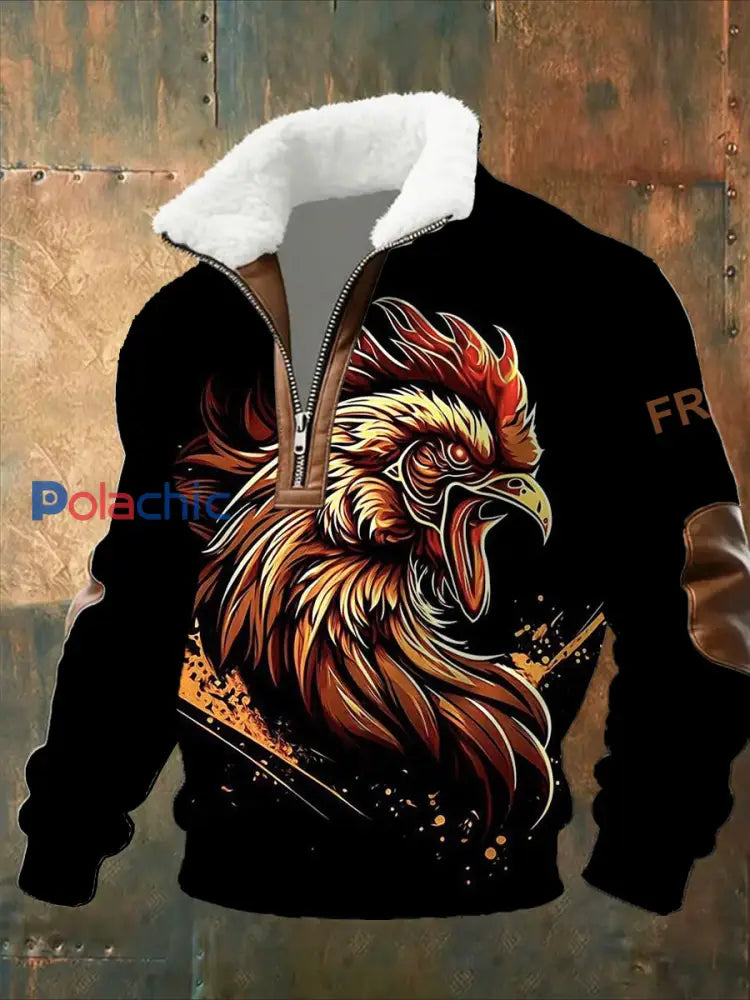 Sweat-shirt décontracté imprimé vintage pour homme avec col en polaire A / S