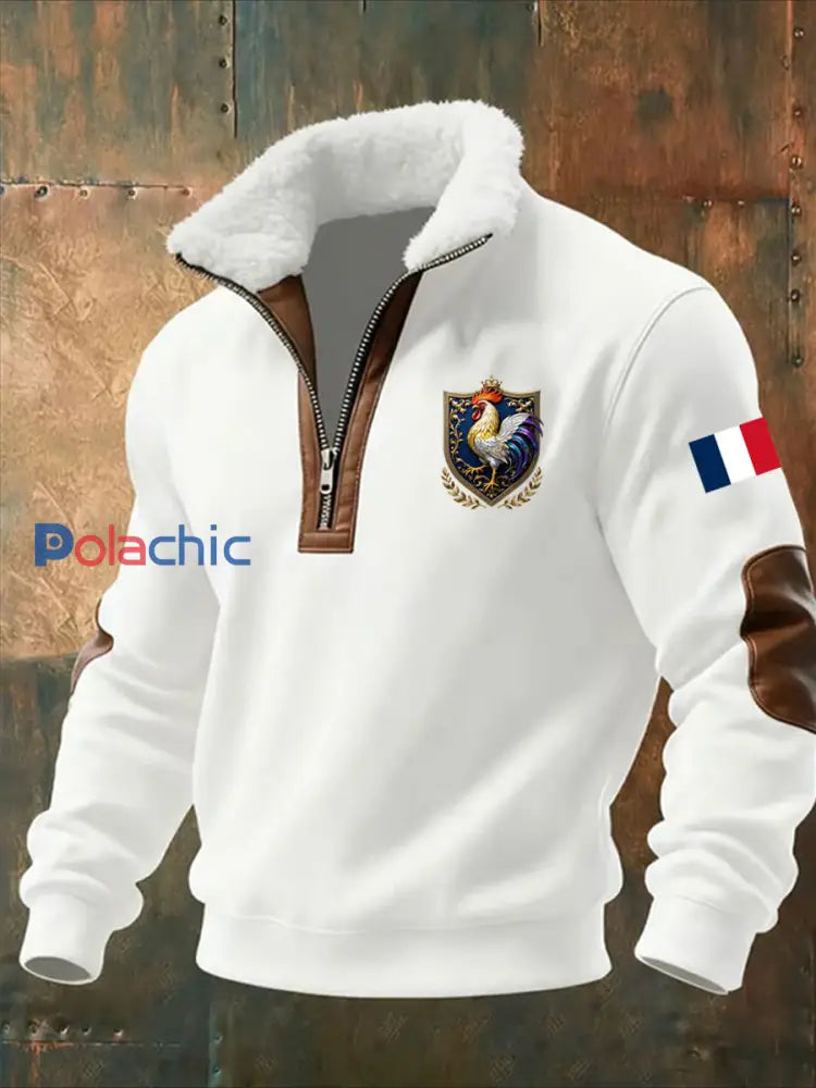 Sweat-shirt décontracté imprimé vintage pour homme avec col en polaire A / S