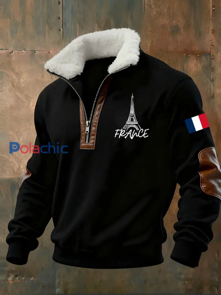 Sweat-shirt décontracté imprimé vintage pour homme avec col en polaire A / S