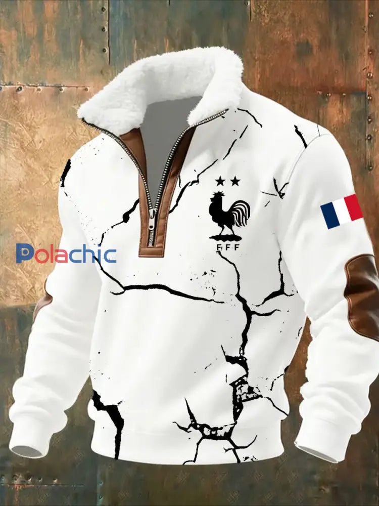 Sweat-shirt décontracté imprimé vintage pour homme avec col en polaire A / S