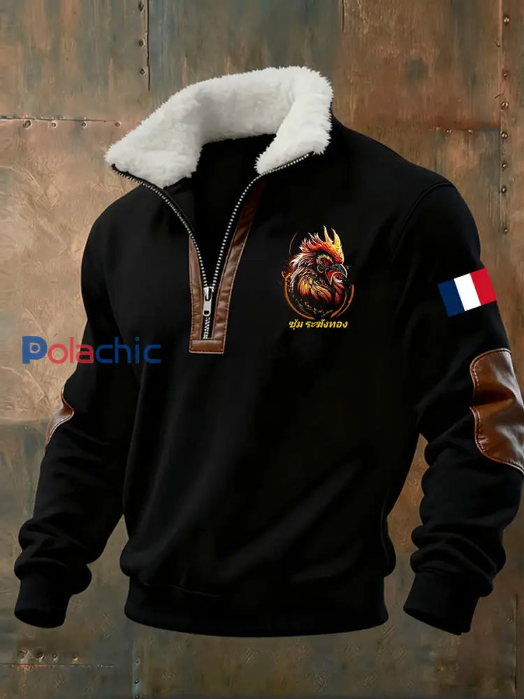 Sweat-shirt décontracté imprimé vintage pour homme avec col en polaire A / S