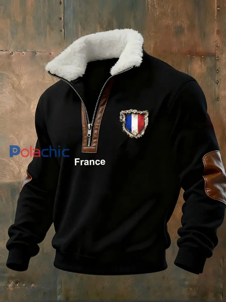 Sweat-shirt décontracté imprimé vintage pour homme avec col en polaire A / S