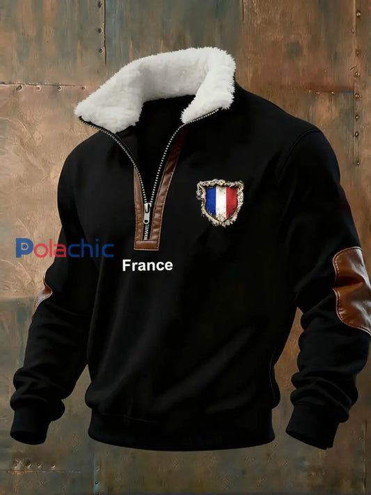 Sweat-shirt décontracté imprimé vintage pour homme avec col en polaire A / S