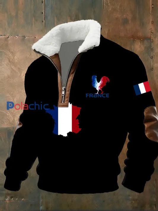 Sweat-shirt décontracté imprimé vintage pour homme avec col en polaire A / S