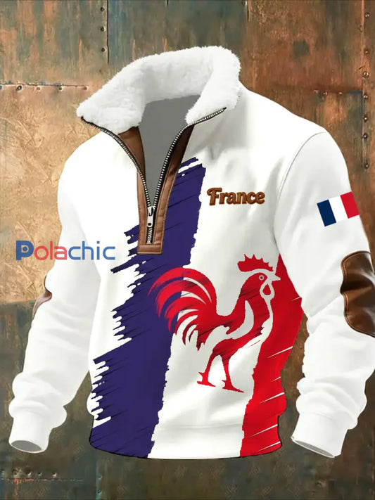 Sweat-shirt décontracté imprimé vintage pour homme avec col en polaire A / S