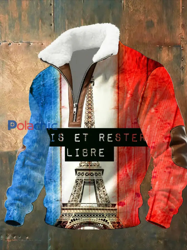 Sweat-shirt décontracté imprimé vintage pour homme avec col en polaire A / S
