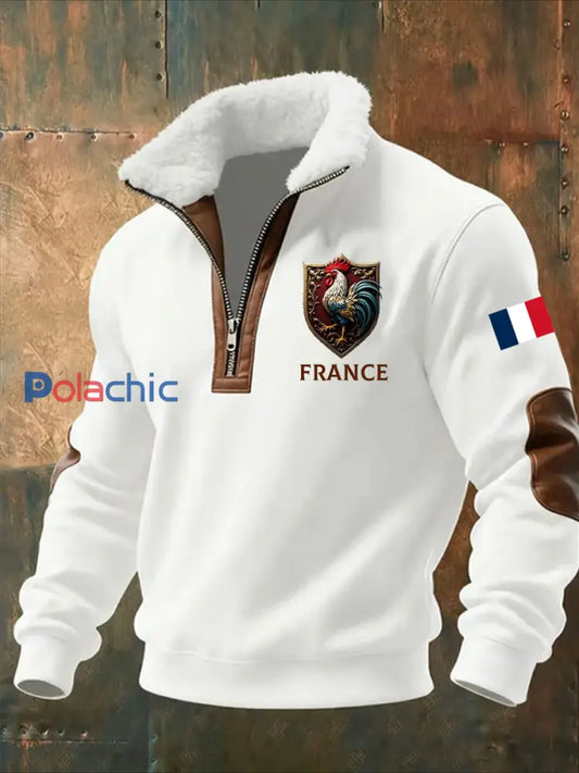 Sweat-shirt décontracté imprimé vintage pour homme avec col en polaire A / S