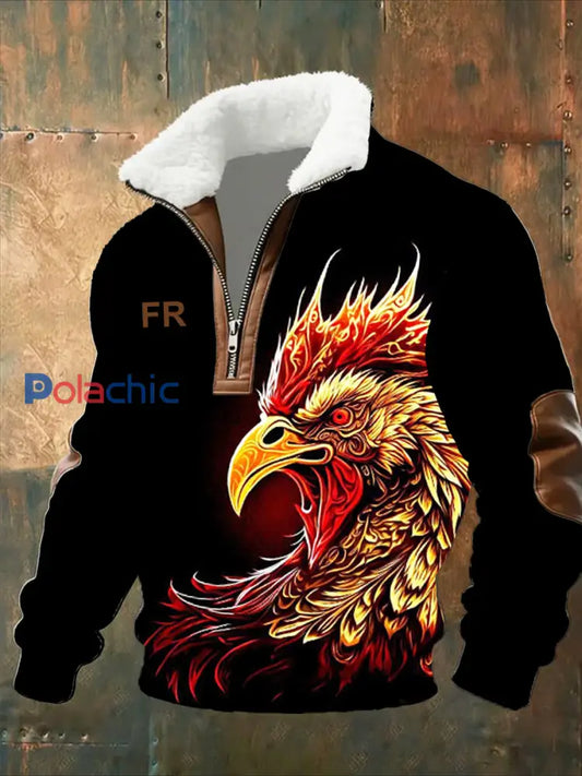 Sweat-shirt décontracté imprimé vintage pour homme avec col en polaire A / S
