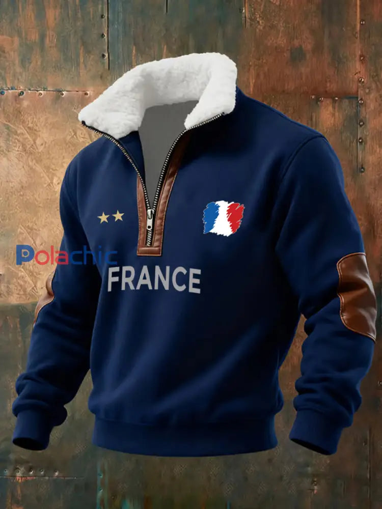 Sweat-shirt décontracté imprimé vintage pour homme avec col en polaire A / S