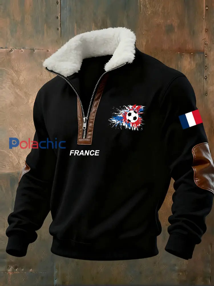 Sweat-shirt décontracté imprimé vintage pour homme avec col en polaire A / S