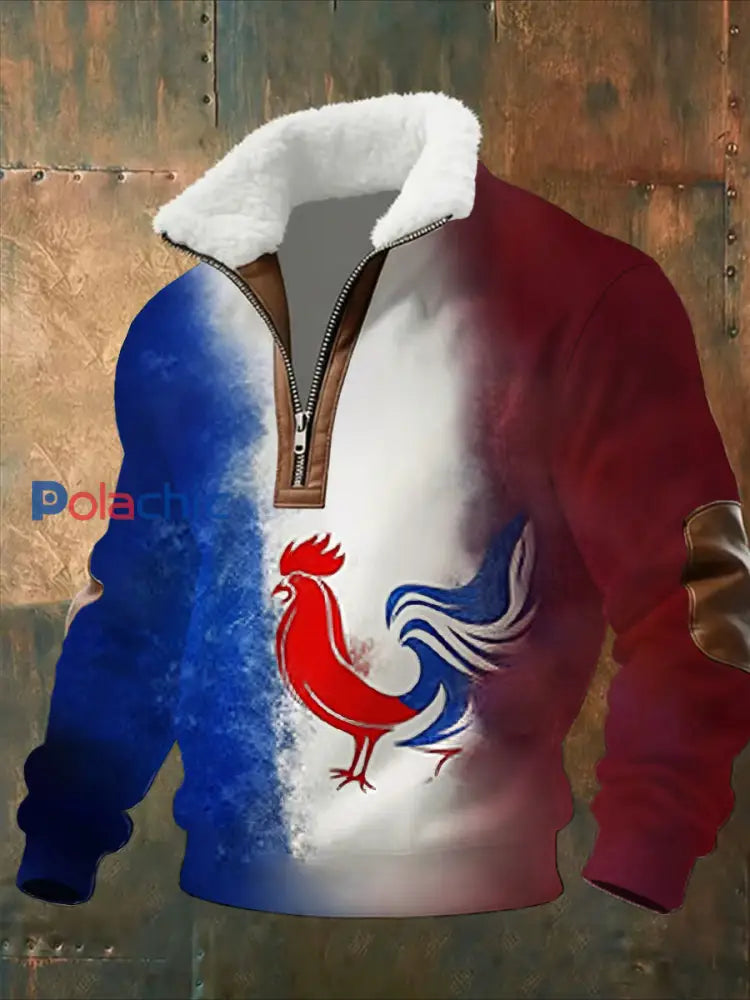 Sweat-shirt décontracté imprimé vintage pour homme avec col en polaire A / S