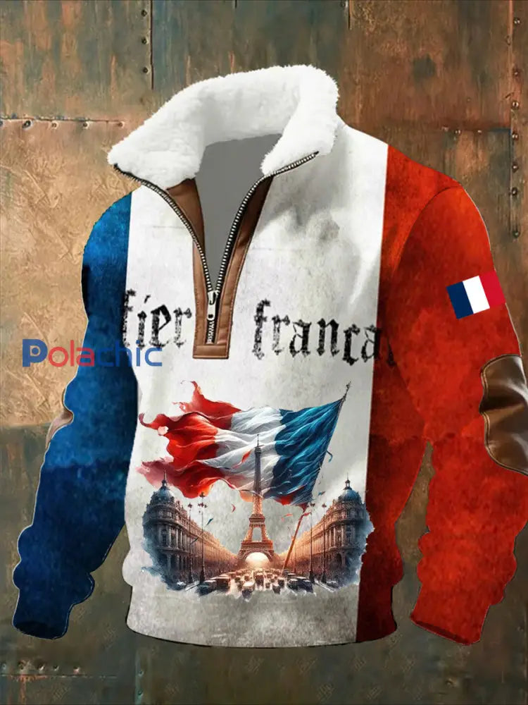 Sweat-shirt décontracté imprimé vintage pour homme avec col en polaire A / S