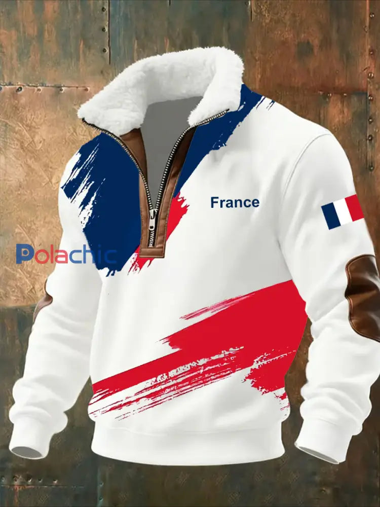 Sweat-shirt décontracté imprimé vintage pour homme avec col en polaire A / S