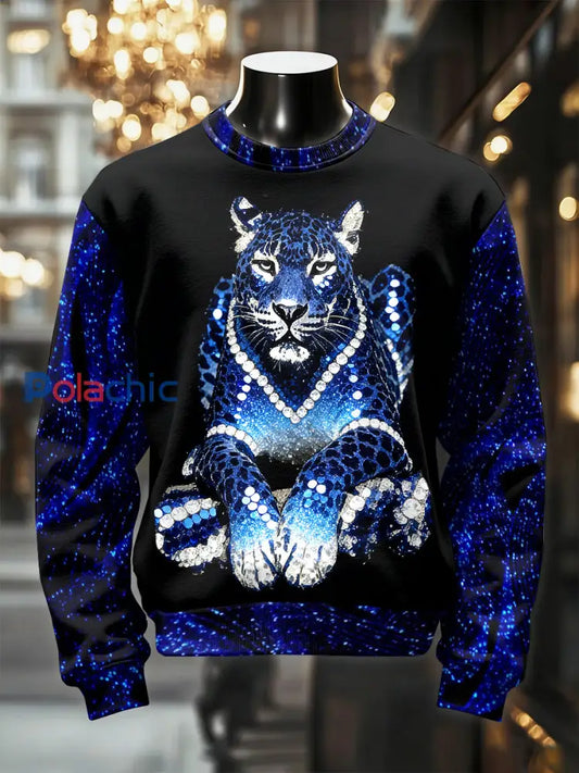 Sweat-shirt décontracté rétro à imprimé tigre pour hommes comme image / S