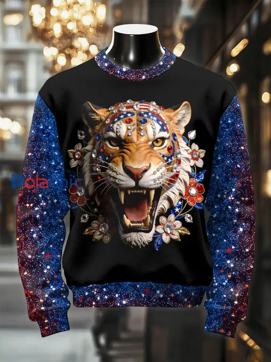 Sweat-shirt décontracté rétro à imprimé tigre pour hommes comme image / S