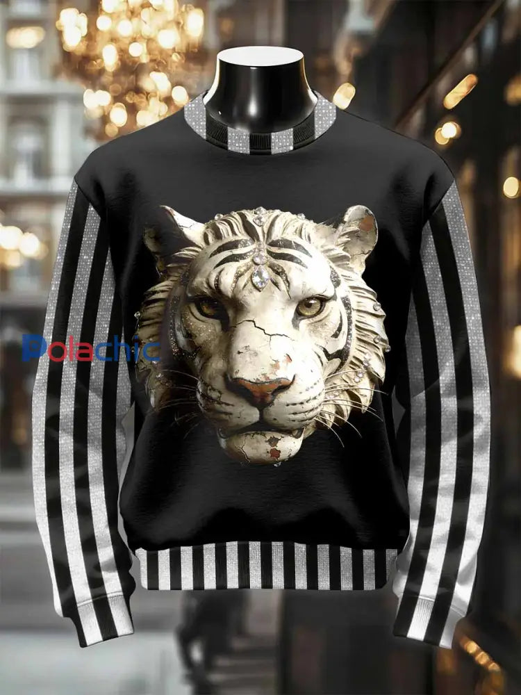 Sweat-shirt décontracté rétro à imprimé tigre pour hommes comme image / S