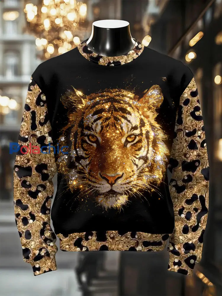 Sweat-shirt décontracté rétro à imprimé tigre pour hommes comme image / S