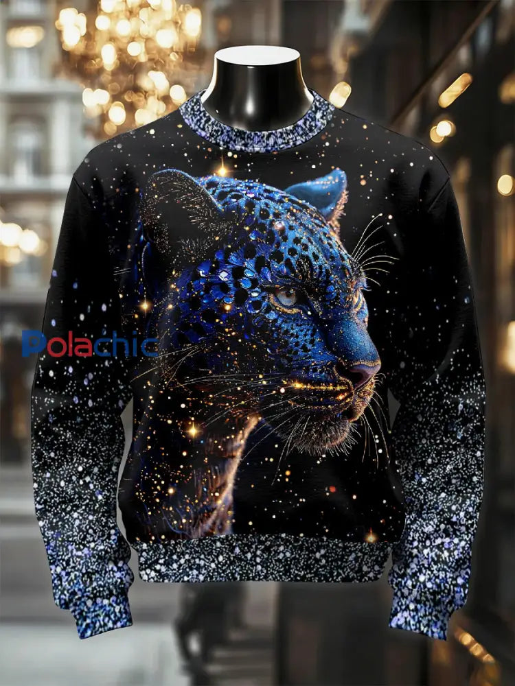Sweat-shirt décontracté rétro à imprimé tigre pour hommes comme image / S