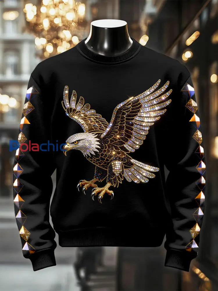 Sweat-shirt décontracté rétro imprimé aigle luxueux pour hommes comme image / S