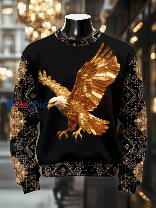 Sweat-shirt décontracté rétro imprimé aigle luxueux pour hommes comme image / S