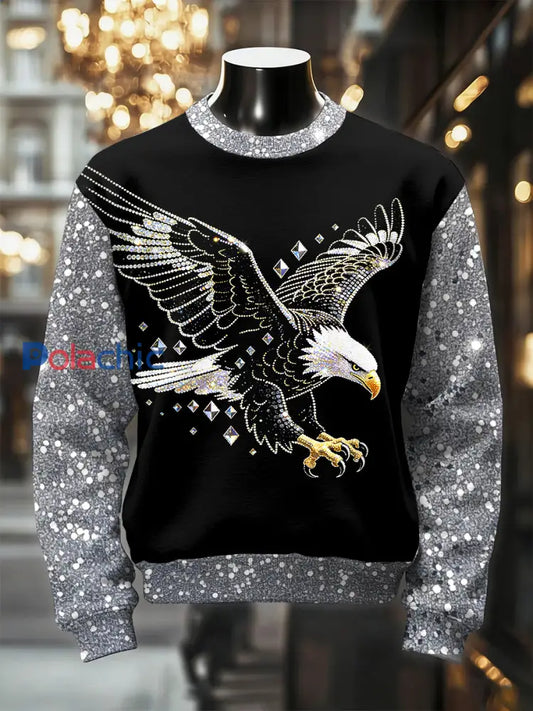 Sweat-shirt décontracté rétro imprimé aigle luxueux pour hommes comme image / S