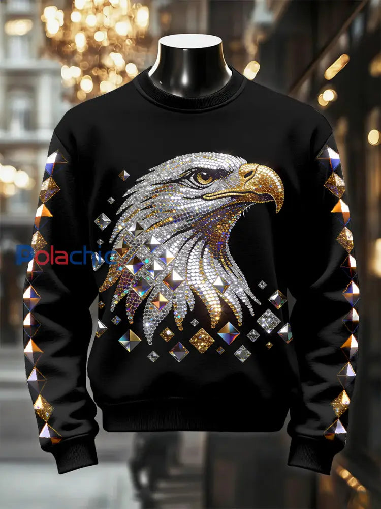 Sweat-shirt décontracté rétro imprimé aigle luxueux pour hommes comme image / S