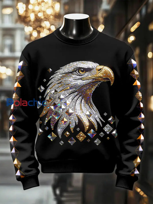 Sweat-shirt décontracté rétro imprimé aigle luxueux pour hommes comme image / S