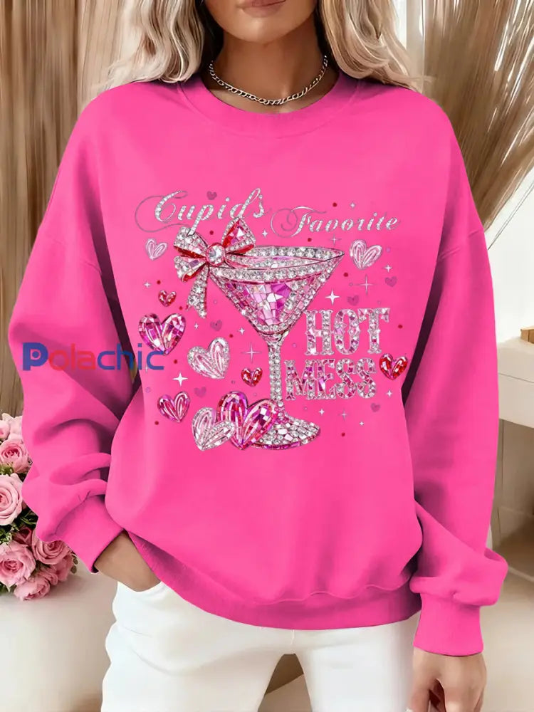 Sweat-shirt décontracté Valentin Femme Rose Rouge / S