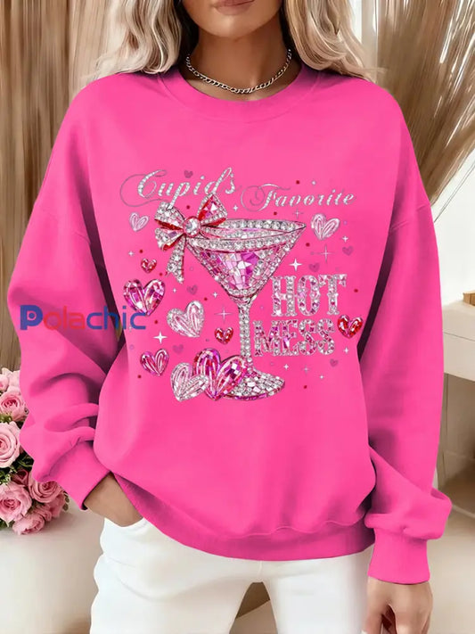 Sweat-shirt décontracté Valentin Femme Rose Rouge / S
