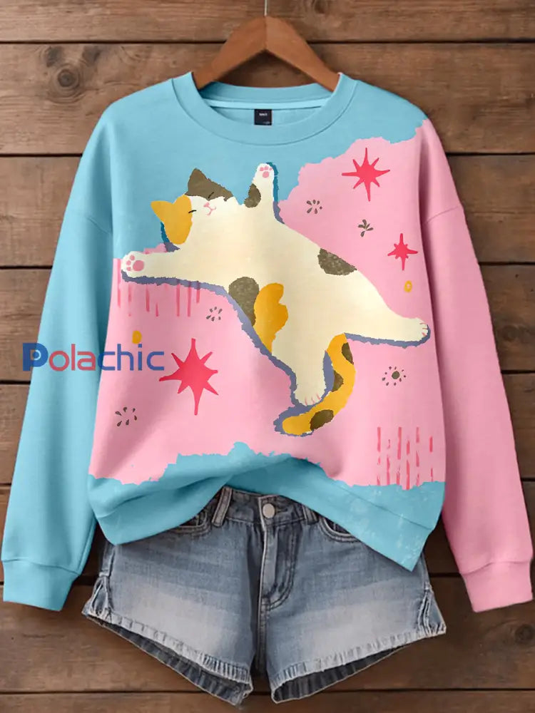Sweat-shirt drôle d’impression d’art de chat des femmes comme image / S