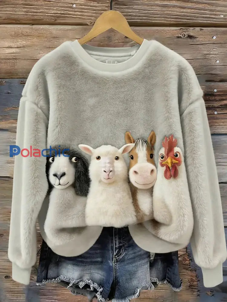 Sweat-shirt en flanelle à motif graphique animal ferme pour femme comme image / S
