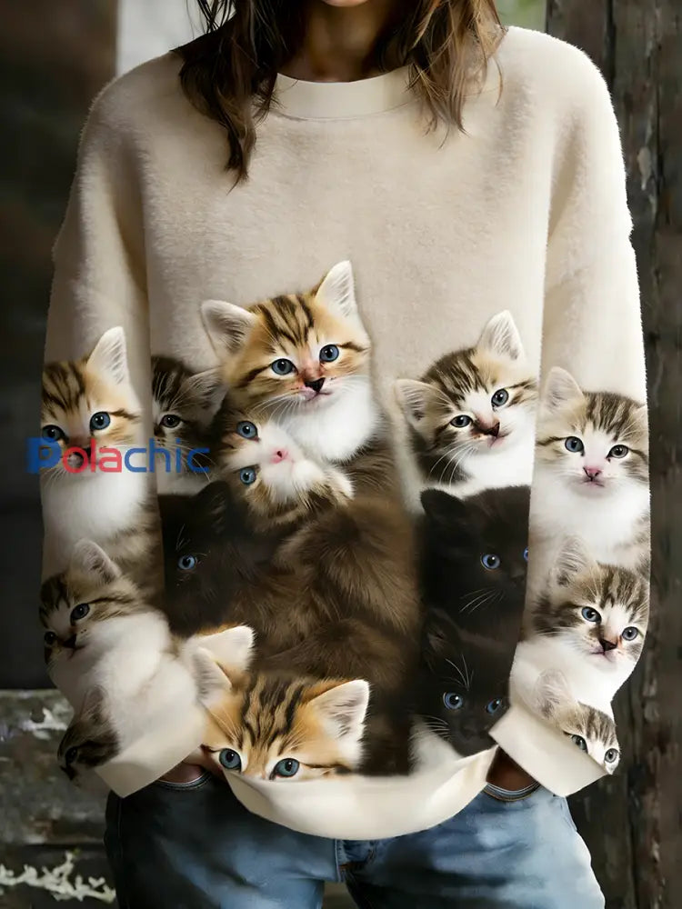 Sweat-shirt en flanelle Cat Art Print pour femme comme image / S