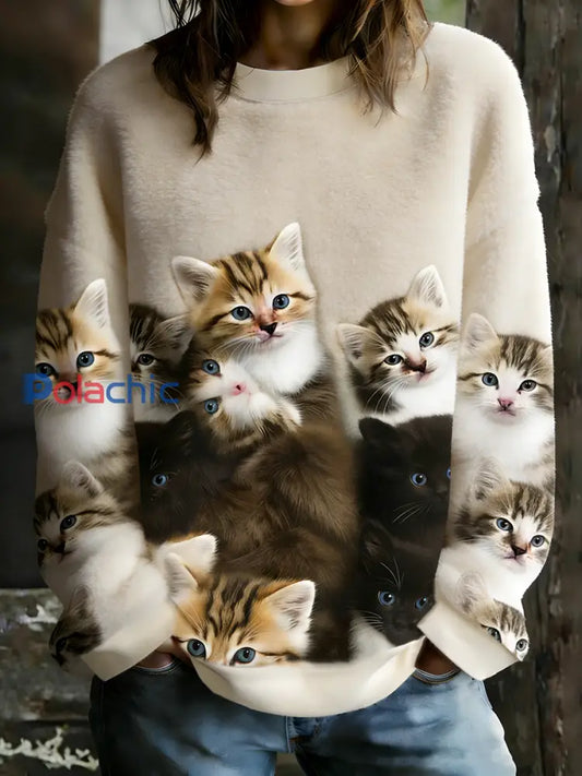 Sweat-shirt en flanelle Cat Art Print pour femme comme image / S