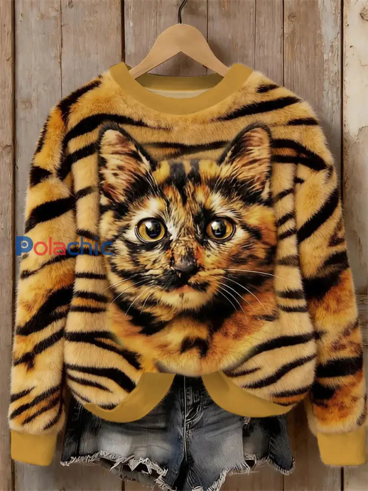 Sweat-shirt en flanelle Cat Design Femme comme image / S