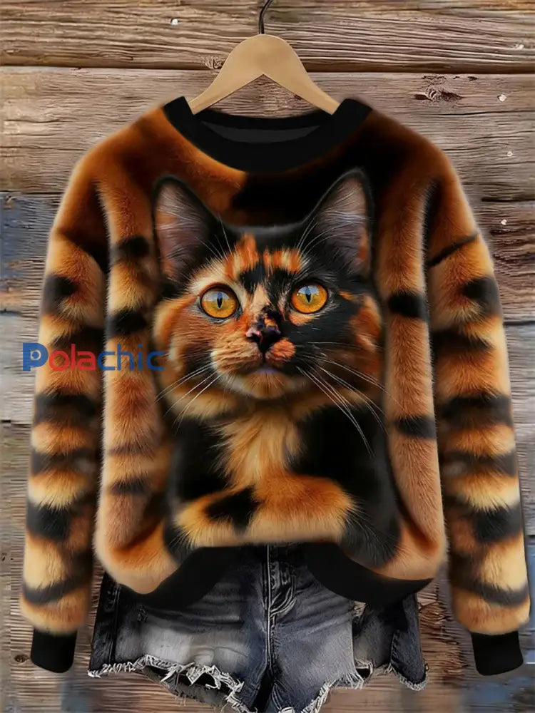 Sweat-shirt en flanelle Cat Design Femme comme image / S