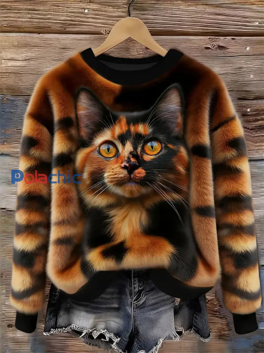 Sweat-shirt en flanelle Cat Design Femme comme image / S
