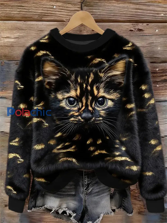 Sweat-shirt en flanelle Cat Design Femme comme image / S