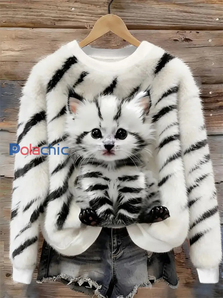 Sweat-shirt en flanelle Cat Design Femme comme image / S