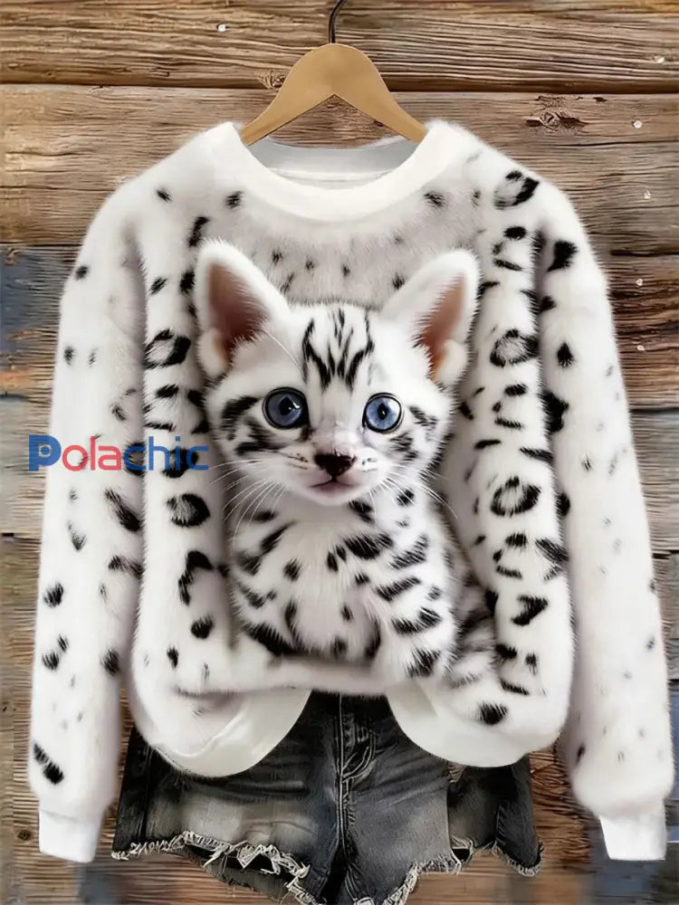 Sweat-shirt en flanelle Cat Design Femme comme image / S