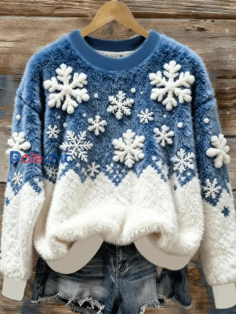 Sweat-shirt en flanelle imprimé flocon de neige de Noël vintage pour femme comme image / S