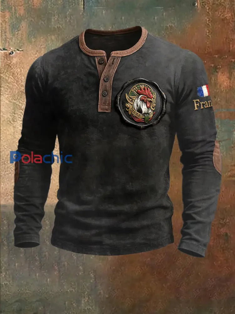 Sweat-shirt en patchwork noir imprimé en 3D pour homme French Rooster Noir / S