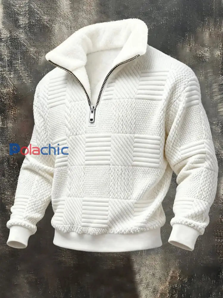 Sweat-shirt en peluche géométrique Art Homme Blanc / S
